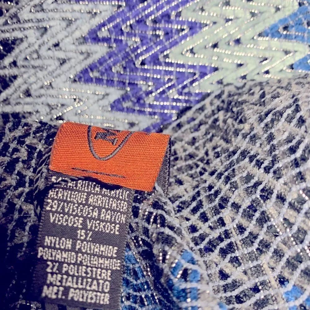 Auth NWOT Missoni Orange Label Zig Zag Chevron Stripe Cropped Poncho Wrap Shawl - Picture 10 of 13